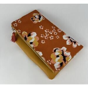 Anthropology Rachel Pally Fold Over Clutch Purse Orange Yellow Floral Reversable